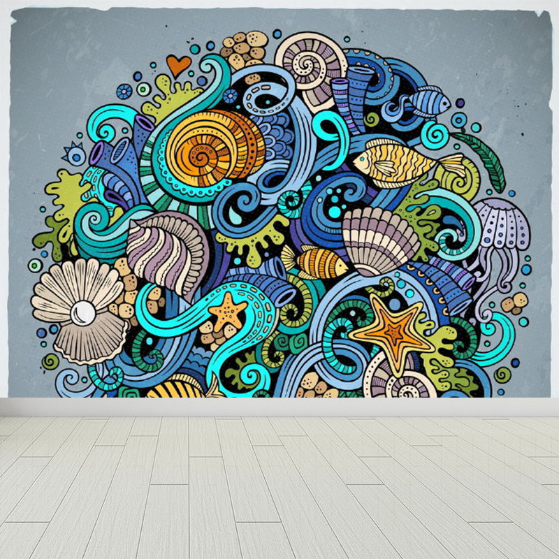 Modern Novel Graffiti Mural Decal Light Color Stain-Proofing Wall Decor for Bathroom