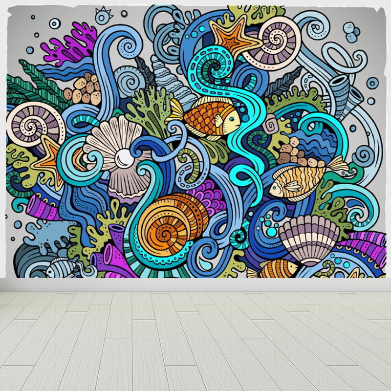 Contemporary Graffiti Pattern Mural Soft Color Stain Resistant Wall Art for Dining Room