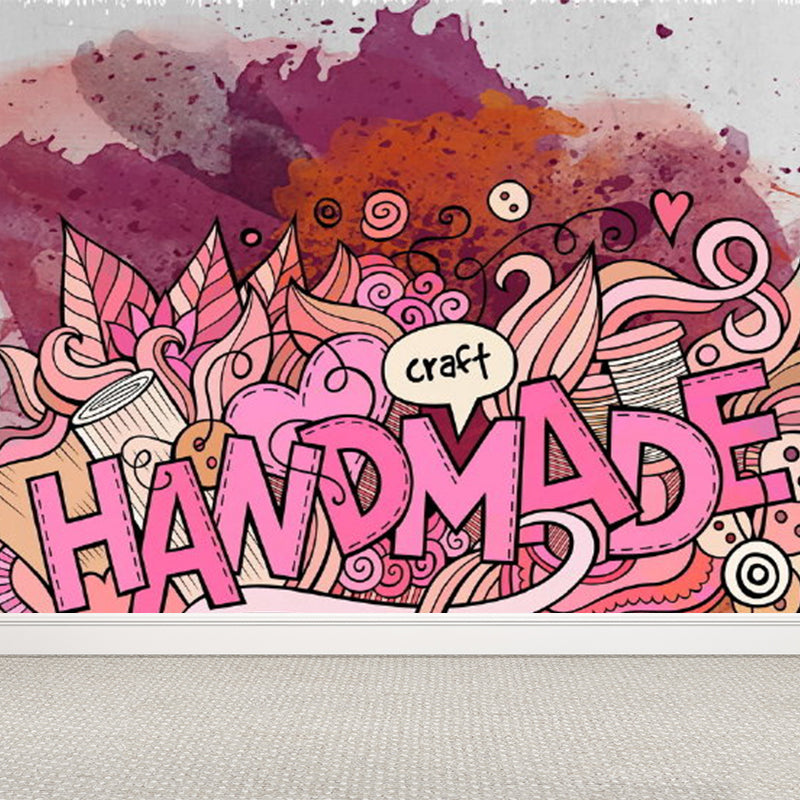 Contemporary Graffiti Pattern Mural Soft Color Stain Resistant Wall Art for Dining Room