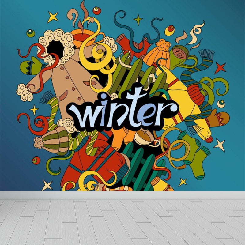 Contemporary Graffiti Pattern Mural Soft Color Stain Resistant Wall Art for Dining Room