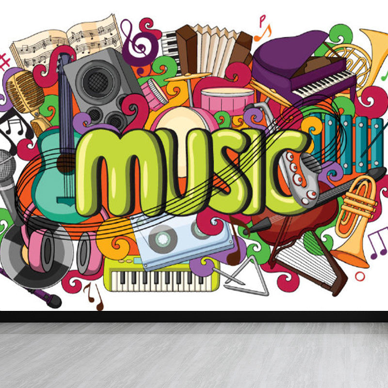 Contemporary Graffiti Pattern Mural Soft Color Stain Resistant Wall Art for Dining Room