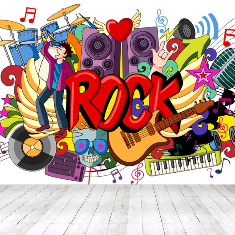 Bright Graffiti Graphic Mural Wallpaper Contemporary Non-Woven Wall Covering, Customised