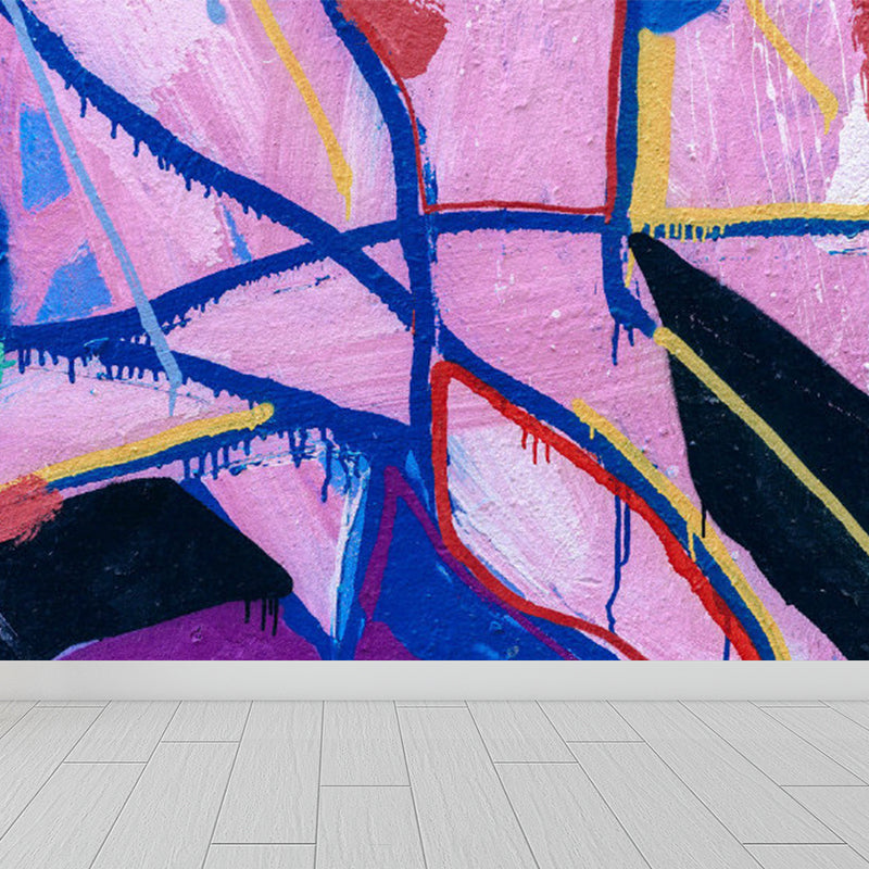 Pastel Color Graffiti Mural Wallpaper Modern Stain-Proof Wall Covering for Parlour