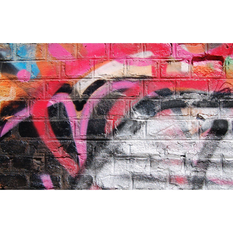 Pastel Color Graffiti Mural Wallpaper Modern Stain-Proof Wall Covering for Parlour