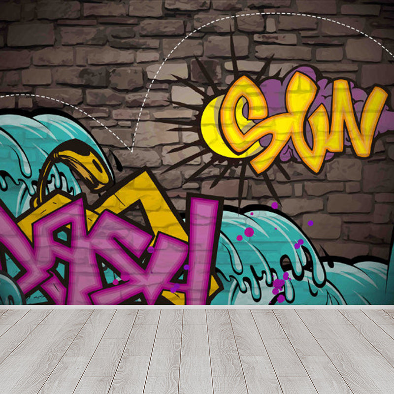 Abstract Graffiti Pattern Wall Mural Contemporary Non-Woven Textured Wall Art in Soft Color