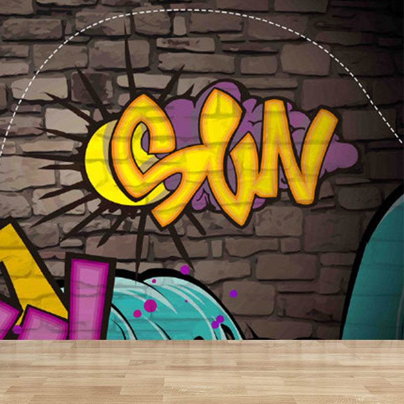 Abstract Graffiti Pattern Wall Mural Contemporary Non-Woven Textured Wall Art in Soft Color