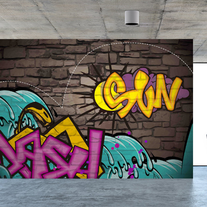 Abstract Graffiti Pattern Wall Mural Contemporary Non-Woven Textured Wall Art in Soft Color