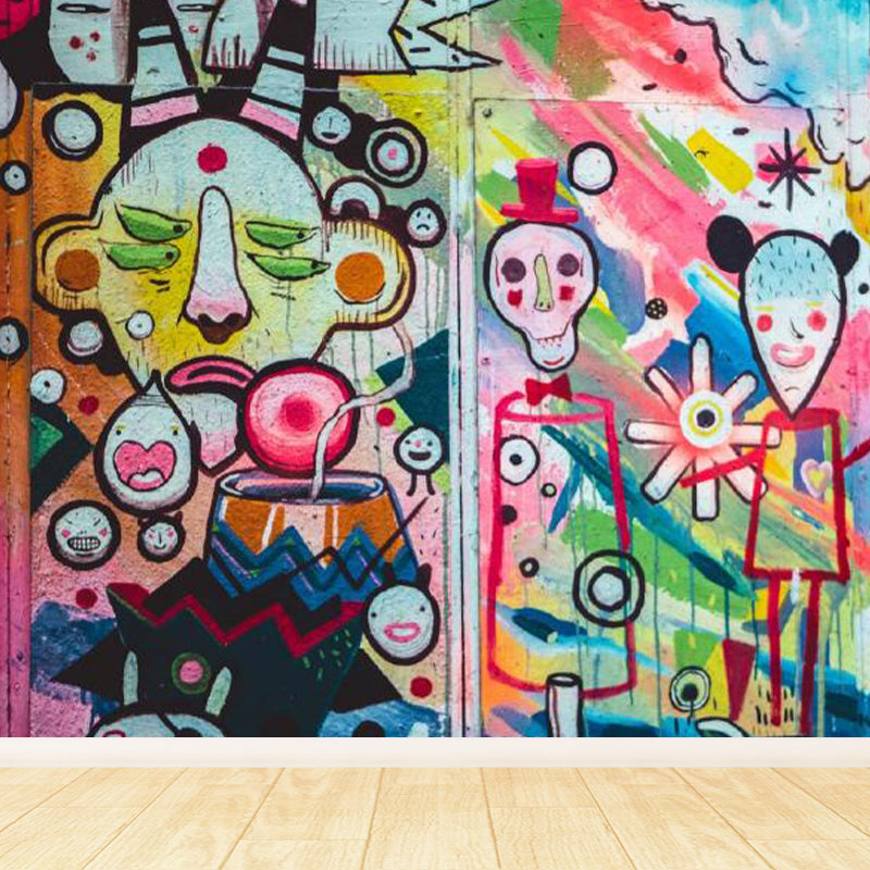 Huge Fashion Graffiti Mural Decal Bedroom Abstract Wall Decor in Pastel Color, Stain Resistant