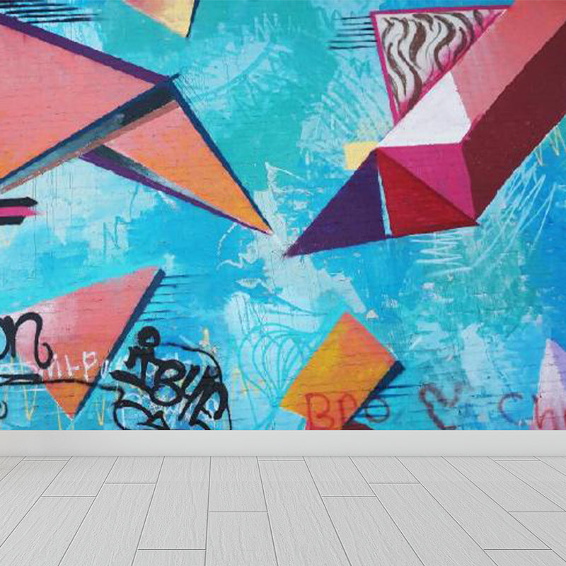 Huge Fashion Graffiti Mural Decal Bedroom Abstract Wall Decor in Pastel Color, Stain Resistant