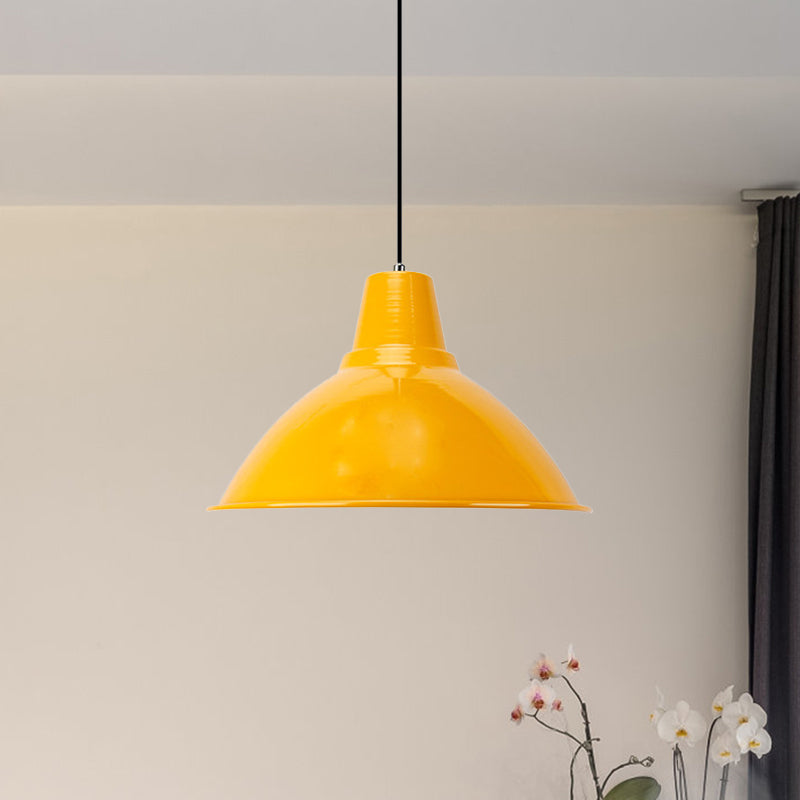 Bowl Shade Coffee Shop Ceiling Lamp Industrial Industrial Metal 1 Light Red/Yellow Pendant Lamp