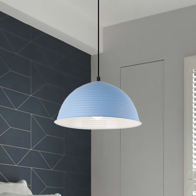 12"/16" W 1 Light Hanging Lamp with Ribbed Dome Shade Metal Industrial Indoor Ceiling Light in Grey/Yellow