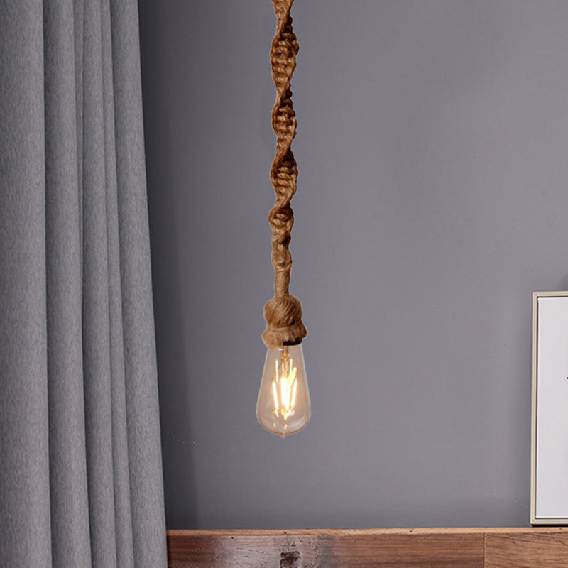Minimalist Exposed Bulb Hanging Lamp 1/3-Head Rope Pendant Light Fixture in Brown for Bar