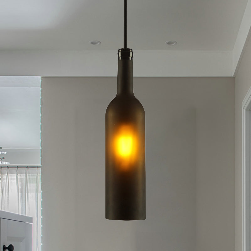 Glass Brown/Blue Suspended Lamp Wine Bottle Shade 1 Light Vintage Industrial Hanging Pendant Light