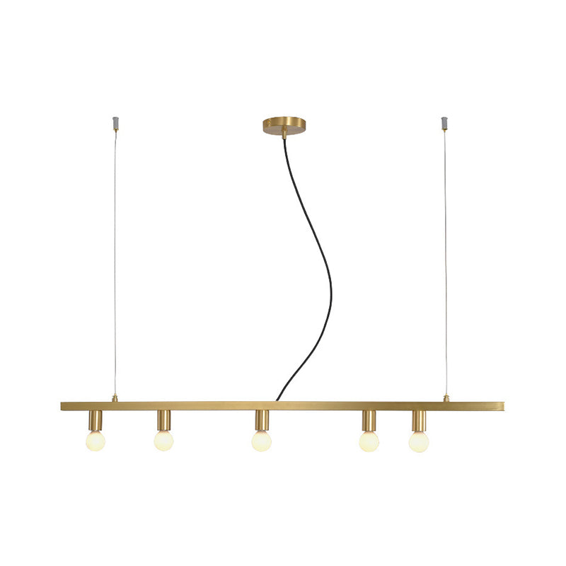 Open Bulbs Restaurant Ceiling Chandelier Metal 5 Lights Post Modern Island Light in Gold