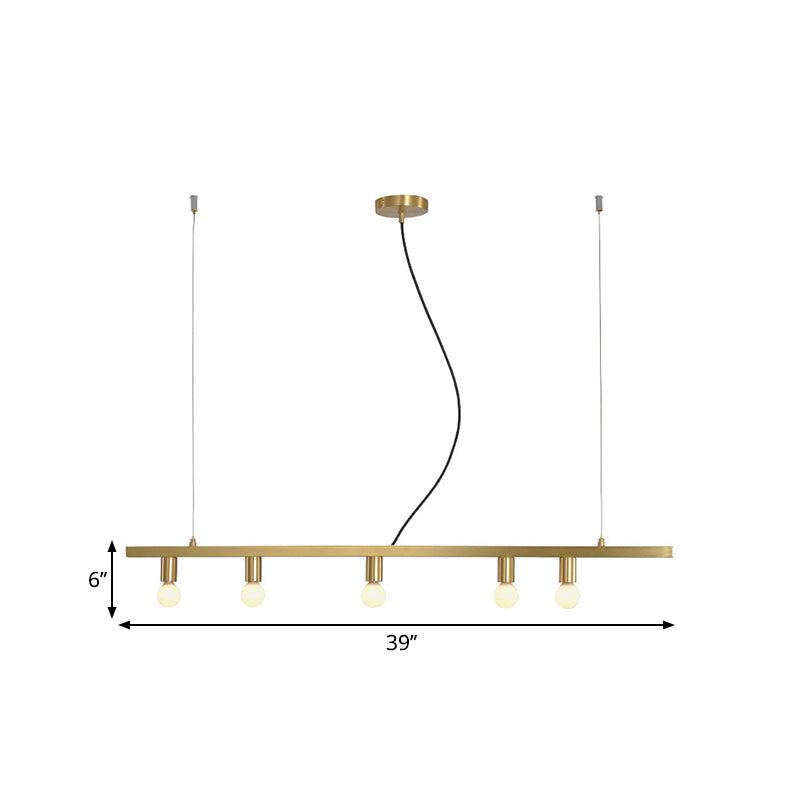 Open Bulbs Restaurant Ceiling Chandelier Metal 5 Lights Post Modern Island Light in Gold