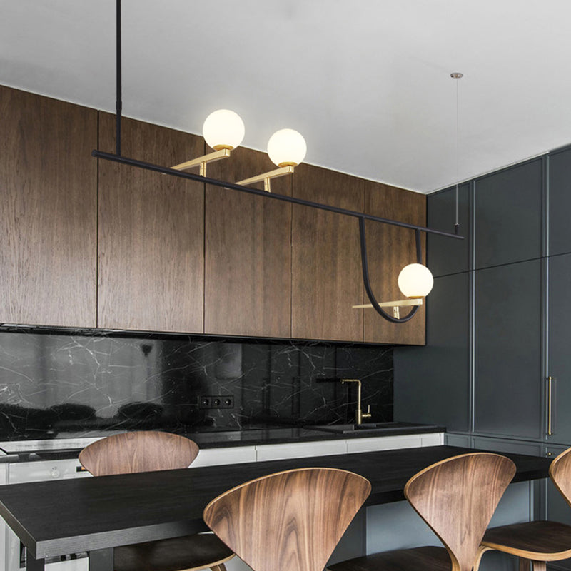 Dining Room Globe Shade Chandelier Metal Triple Light Post Modern Black Island Light