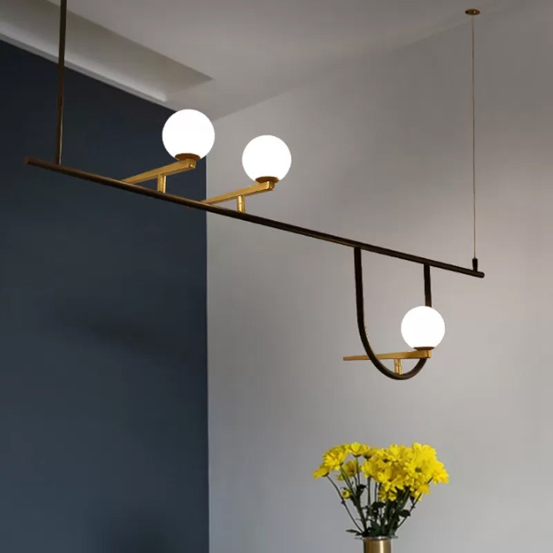 Dining Room Globe Shade Chandelier Metal Triple Light Post Modern Black Island Light