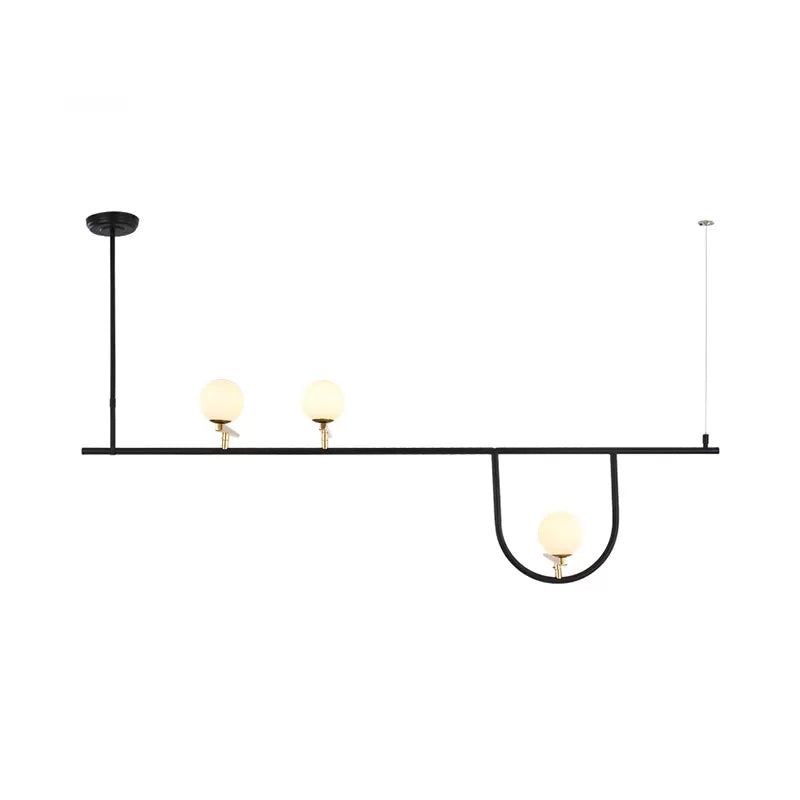 Dining Room Globe Shade Chandelier Metal Triple Light Post Modern Black Island Light