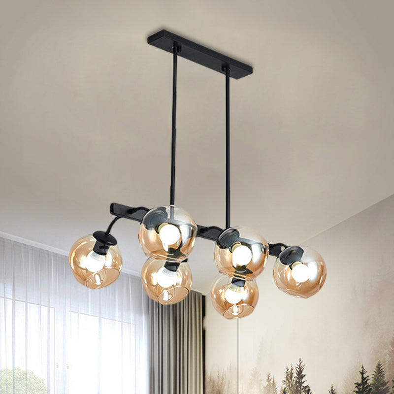 Black Finish Orb Shade Island Lighting 6/8 Lights Modern Glass Linear Pendant for Kitchen Dining Room
