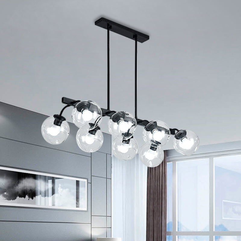 Black Finish Orb Shade Island Lighting 6/8 Lights Modern Glass Linear Pendant for Kitchen Dining Room