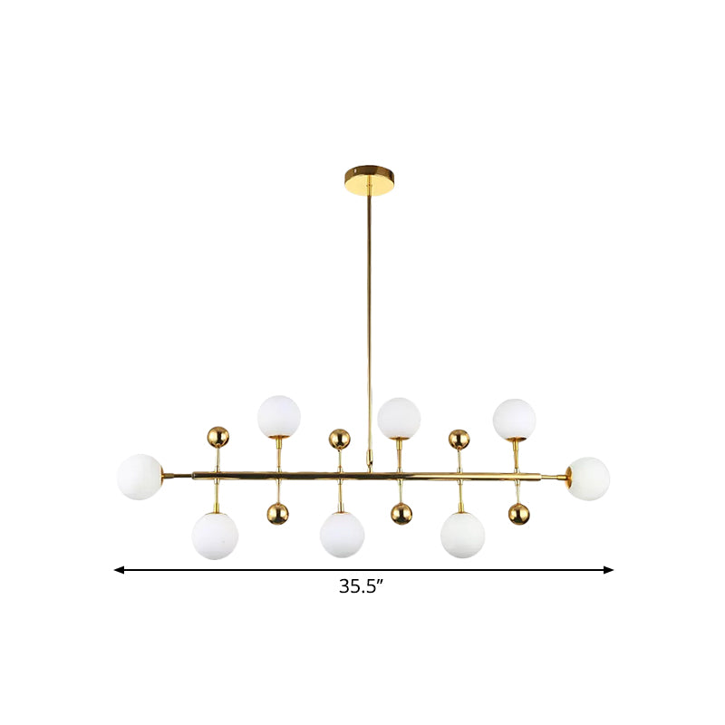 Hotel Ball Shade Linear Chandelier Opal Glass 8 Lights Modern Gold Ceiling Pendant