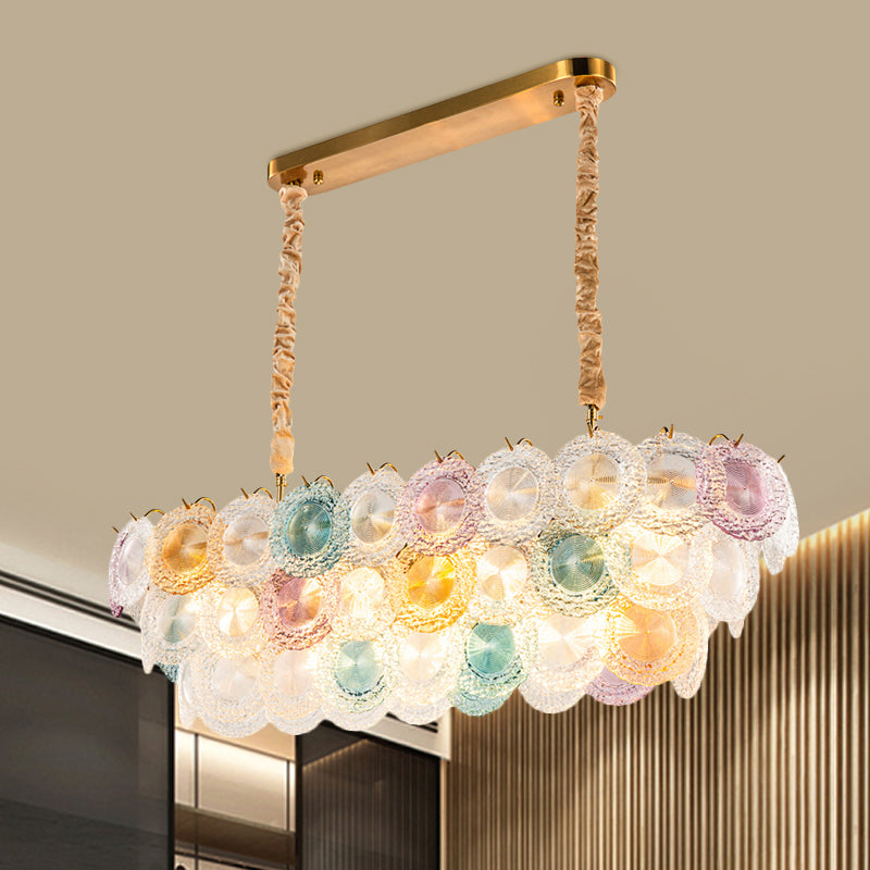 3-Tier Stained Glass Billiard Light 14 Lights Modern Island Chandelier for Hotel Restaurant