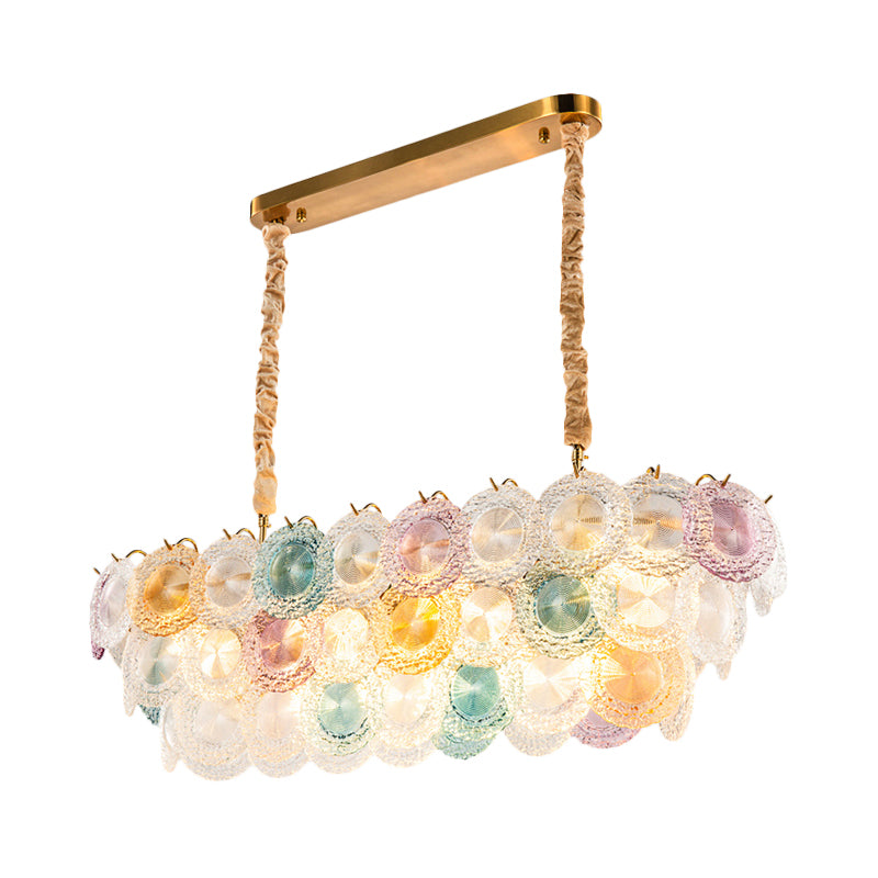 Luz de billar de vidrieras de 3 niveles 14 luces lámparas de araña de isla moderna para restaurante de hotel