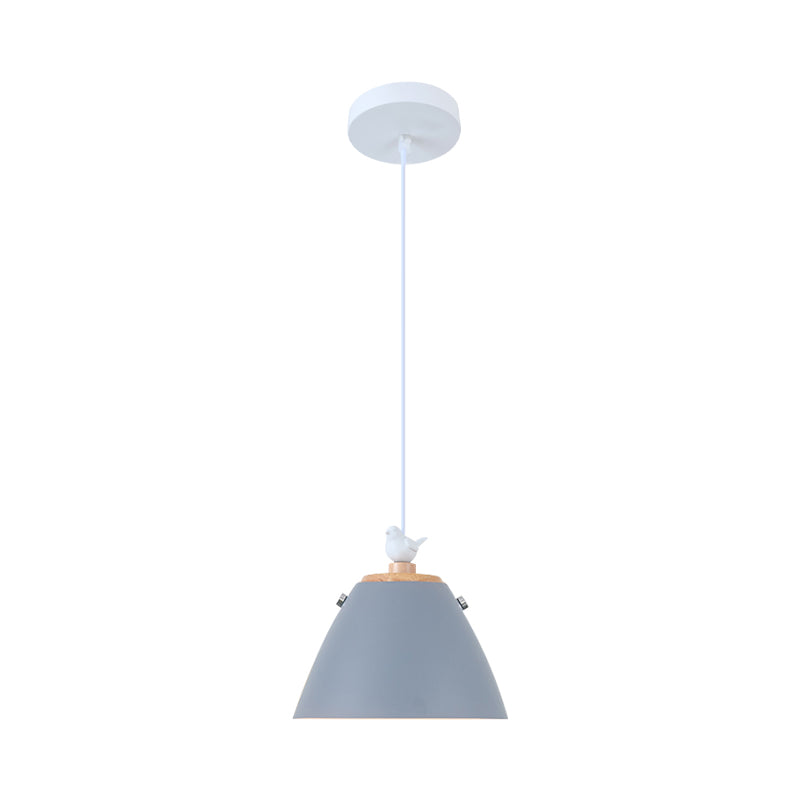 Iluminación colgante cónica de metal contemporáneo 1 luz de techo colgante de gris claro/blanco/amarillo