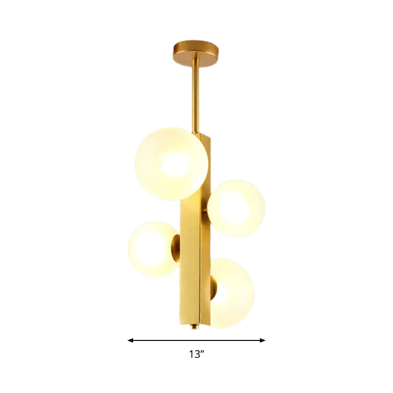 4/8 Lights Gold Linear Suspension Light Simple Modern Metallic Chandelier with Modo Clear/White Glass Shade for Dining Room