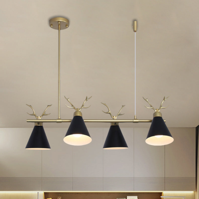 Restaurant Antler Design Island Lighting Metal Triple Light Nordic Black/Grey/White Chandelier