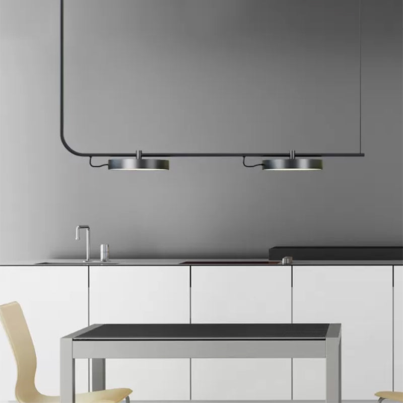 Modern Simple Black/White Chandelier with Drum Shade 2/3 Lights Metal Island Lighting for Dining Room