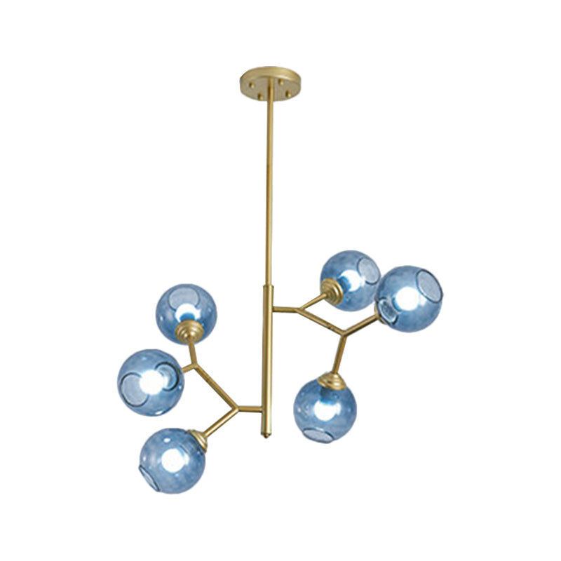 Restaurant Bubble suspendu en verre clair Shade 6 Post Post Chandelier moderne en noir / or