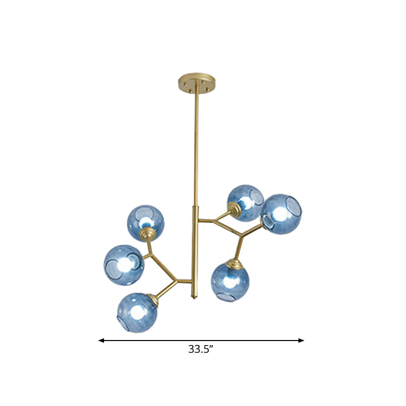 Restaurant Bubble suspendu en verre clair Shade 6 Post Post Chandelier moderne en noir / or