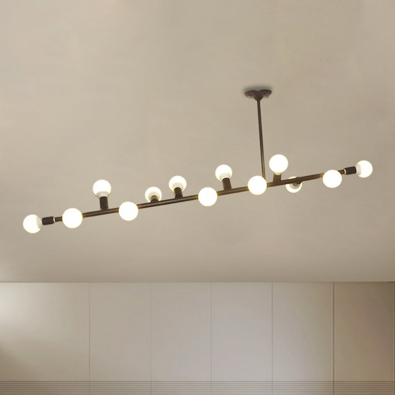 Black Finish Open Bulb Island Lighting Metal 7/13 Lights Simple Metal Ceiling Lamp