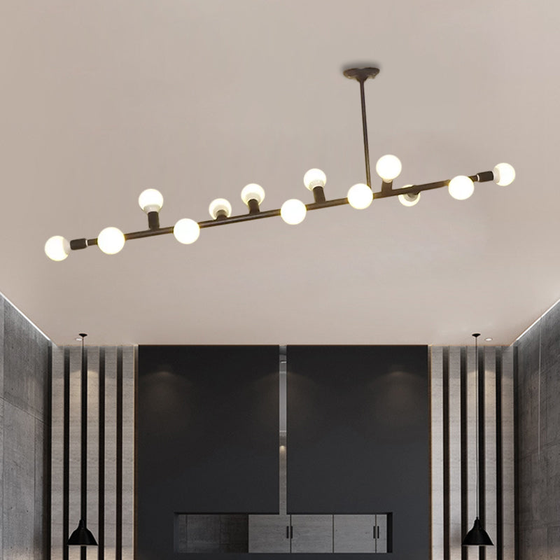Black Finish Open Bulb Island Lighting Metal 7/13 Lights Simple Metal Ceiling Lamp