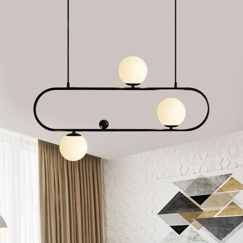 Oblong Dining Room Ceiling Chandelier Opal Glass 3/4 Lights Post Modern Island Light in Black/Gold