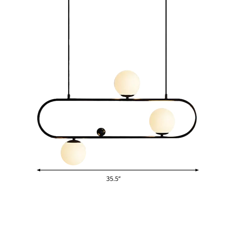 Oblong Dining Room Ceiling Chandelier Opal Glass 3/4 Lights Post Modern Island Light in Black/Gold