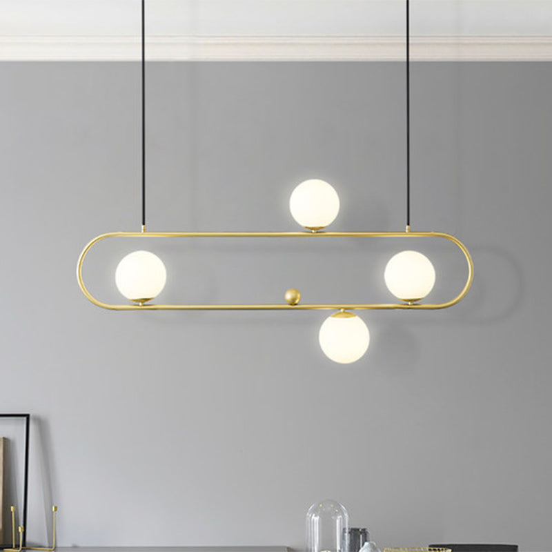 Oblong Dining Room Ceiling Chandelier Opal Glass 3/4 Lights Post Modern Island Light in Black/Gold
