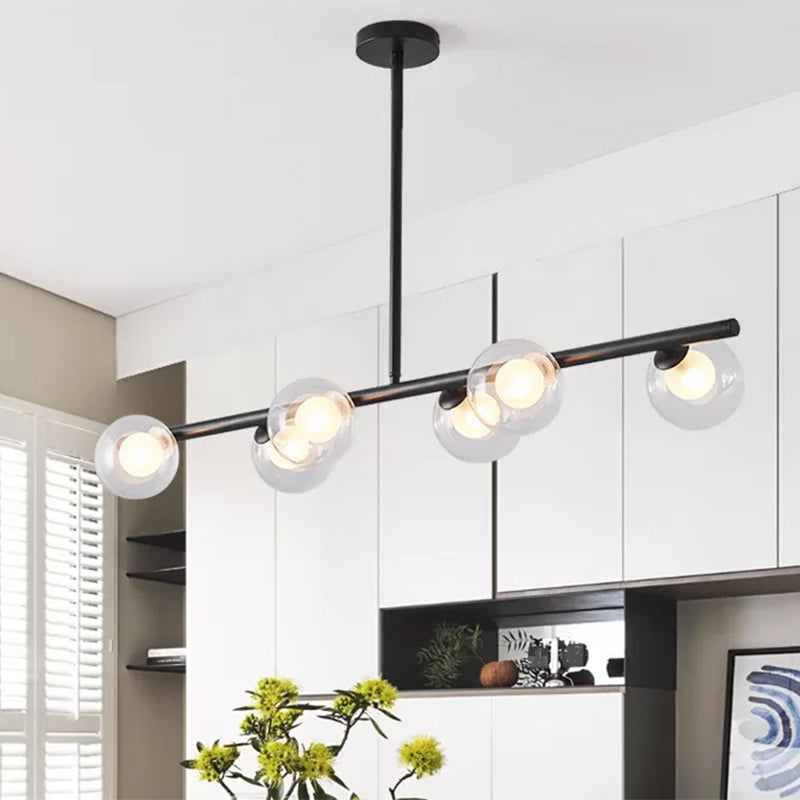 Clear Glass Ball Island Light over Dining Table 6 Light Modern Metallic Hanging Chandelier in Black/Gold