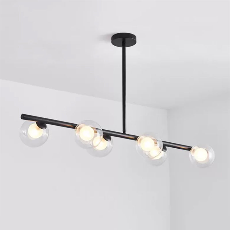Clear Glass Ball Island Light over Dining Table 6 Light Modern Metallic Hanging Chandelier in Black/Gold