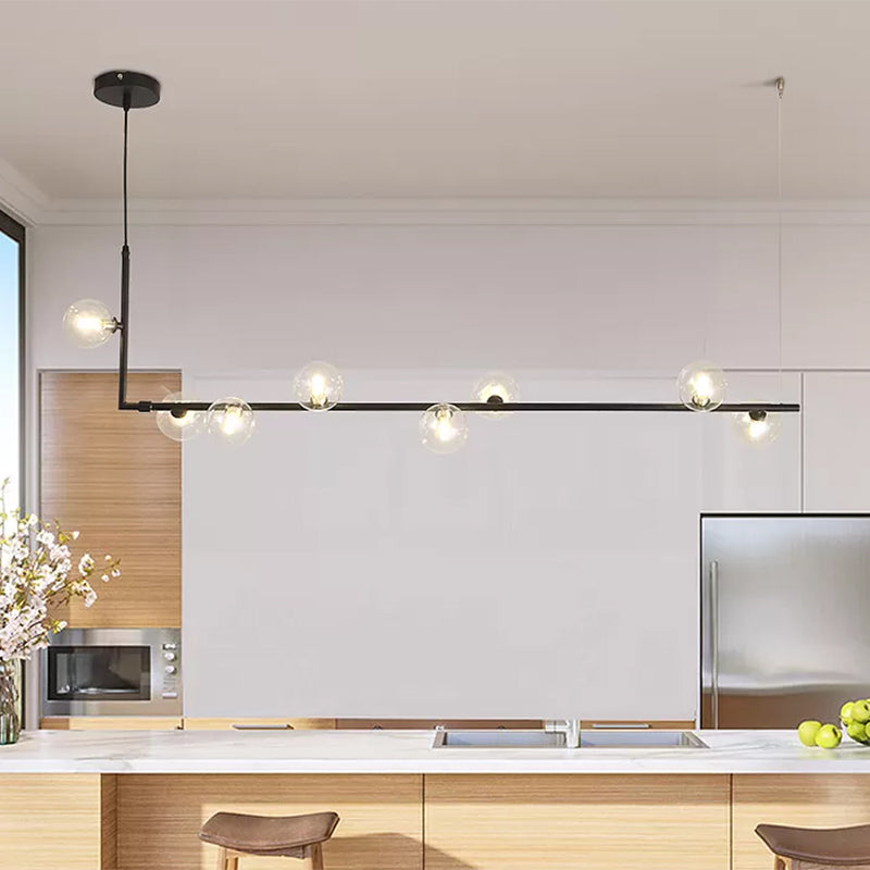 Contemporary Right Angle Linear Chandelier 6/8 Lights Glass Shade Island Light in Black/Gold