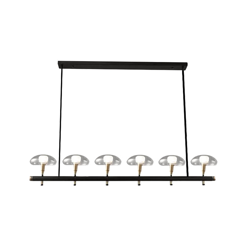 Clear Shade Mushroom Linear Pendant 4/6 Lights Glass Island Lighting in Black for Restaurant