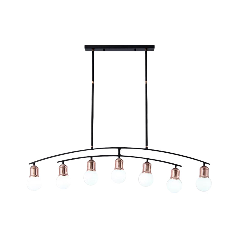 Simple Style Bare Bulb Linear Chandelier Metal 5/7 Lights Black/White Finish Island Light