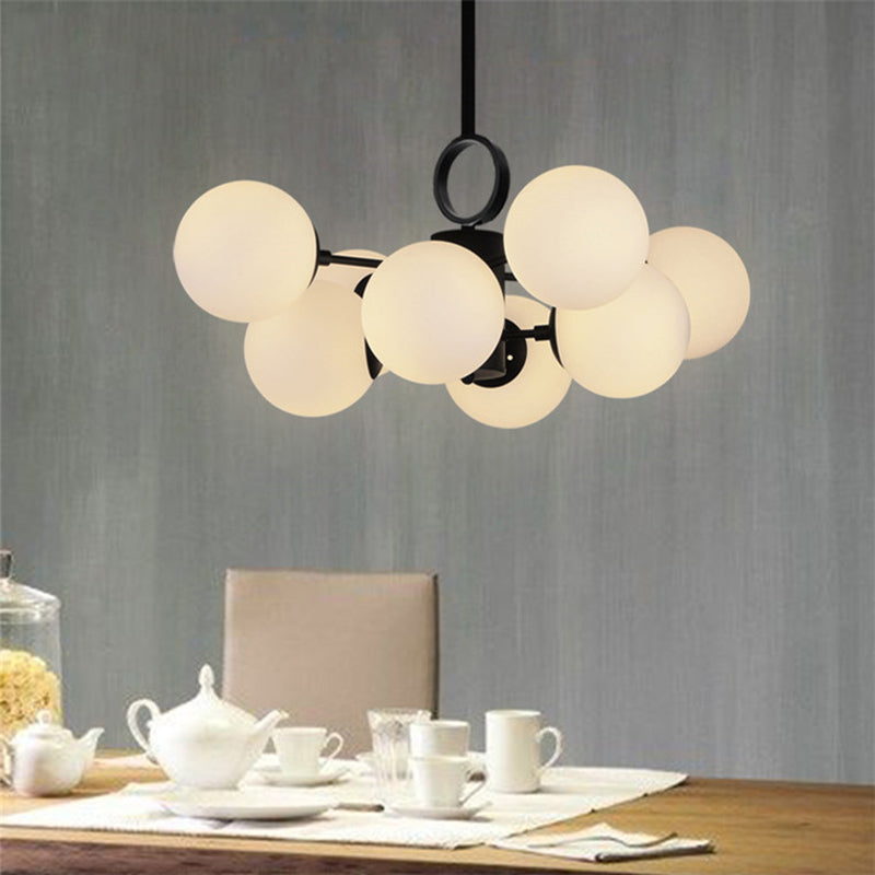 Bubble Shade Dining Table Chandelier Milk Glass Multi-Head Modern Hanging Light in White