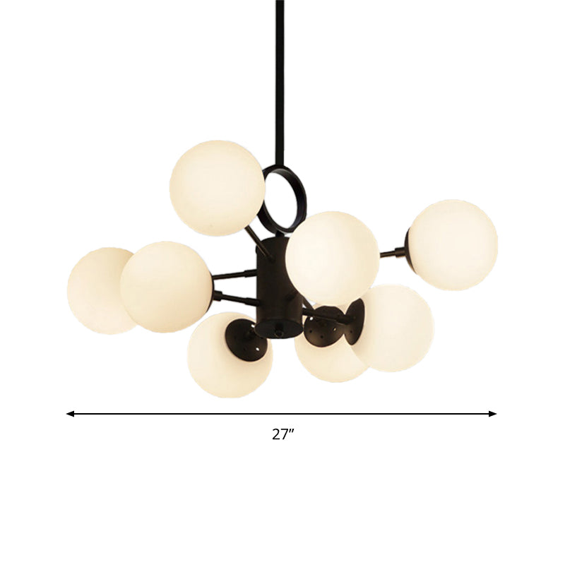 Bubble Shade Dining Table Chandelier Milk Glass Multi-Head Modern Hanging Light in White