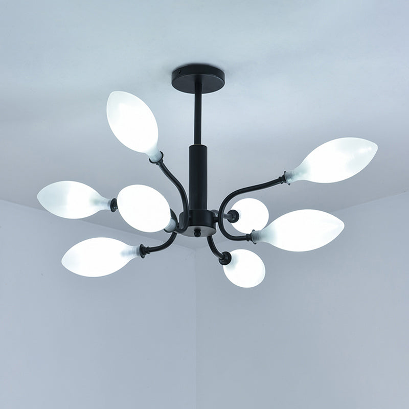 Chandelier de lustre en verre givré Multi Light Fon Plafond en fer forgé en noir