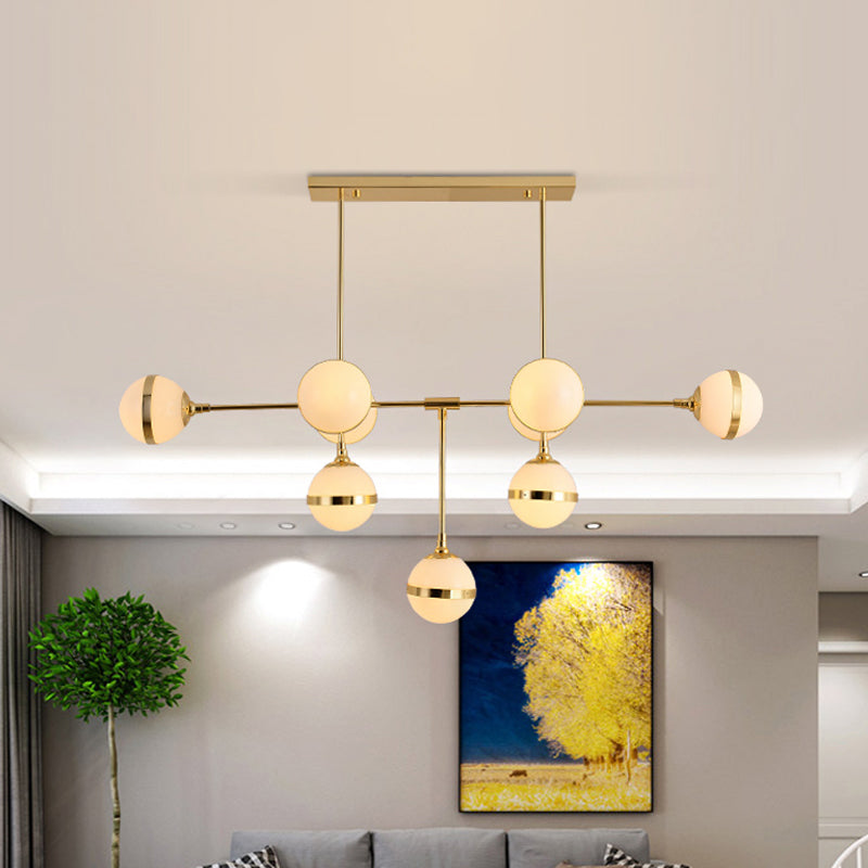 Gold/Silver Finish Orb Chandelier 9 Heads Post Modern Glass Shade Island Lighting for Restaurant Hotel