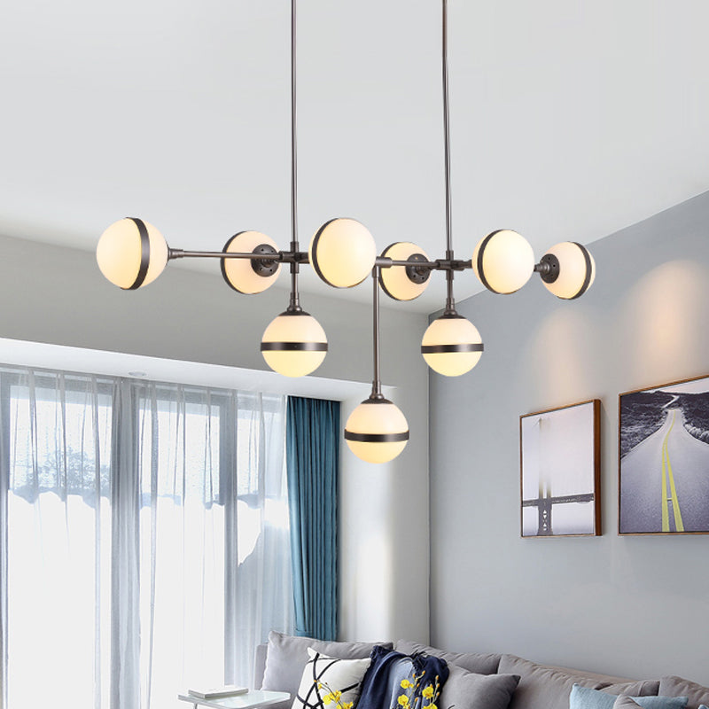 Gold/Silver Finish Orb Chandelier 9 Heads Post Modern Glass Shade Island Lighting for Restaurant Hotel