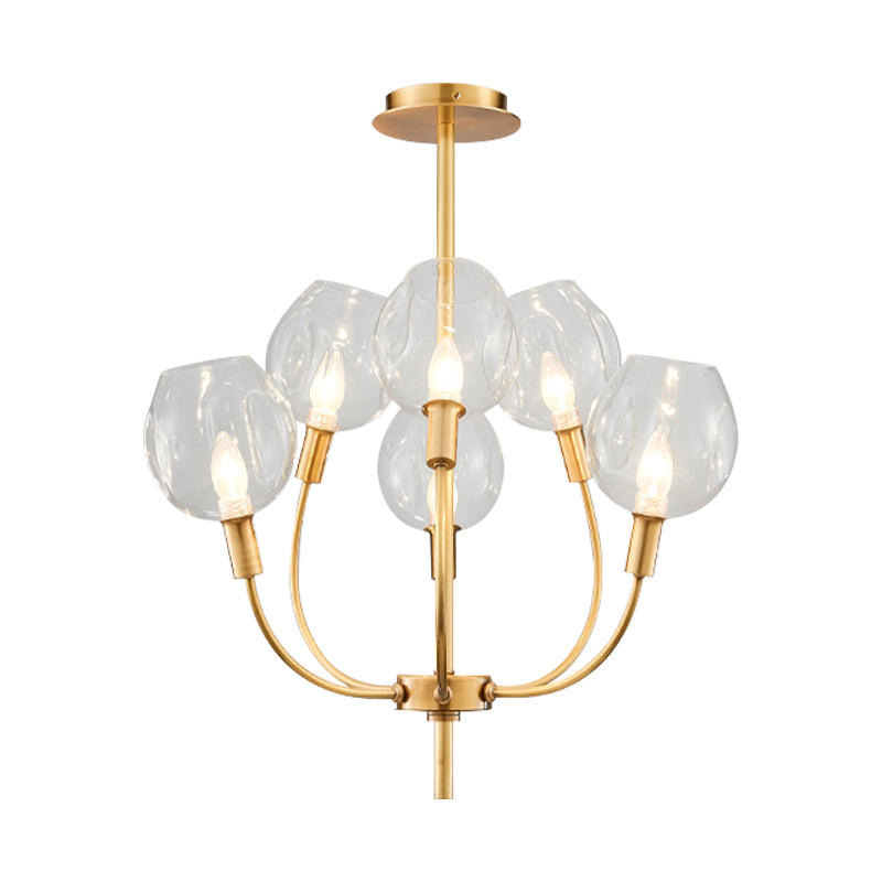 Clear Glass Bud Shade Pendant Light Restaurant Foyer Contemporary Chandelier in Gold