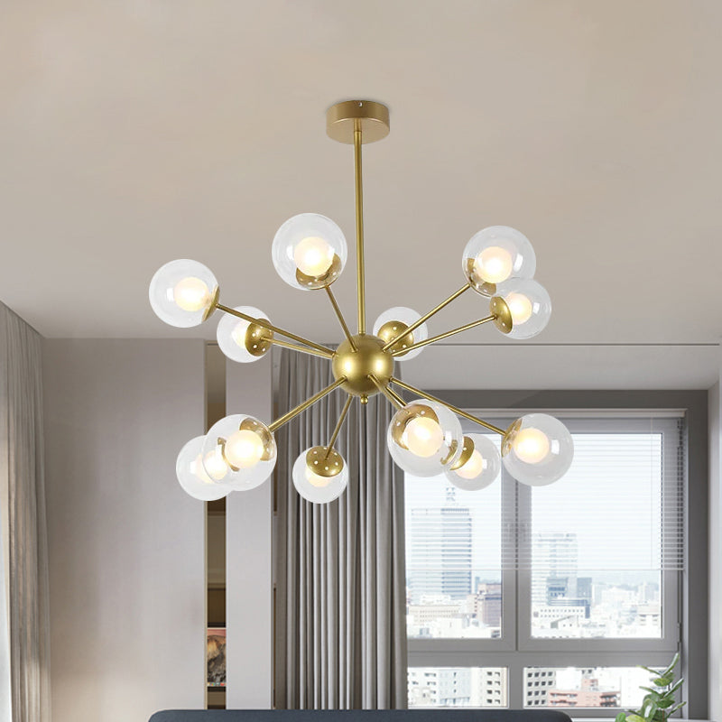 Schwarz/Gold Sputnik Hanging Leuchte 12/18-Köpfen moderne Glasschatten Deckenlampe